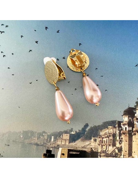 Boucles d'oreilles clips nacrées rose/rouge
