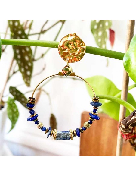 Boucles d'oreilles clips créoles Lapis-Lazuli