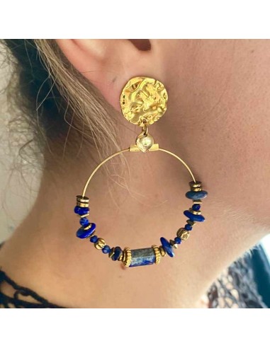 Boucles d'oreilles clips créoles Lapis-Lazuli 2