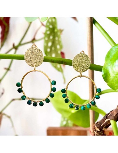 Boucles D'oreilles Vintage Clips En Ambrolithe Vert Foncé - Monture K10 (or 10 Carats), Occasion