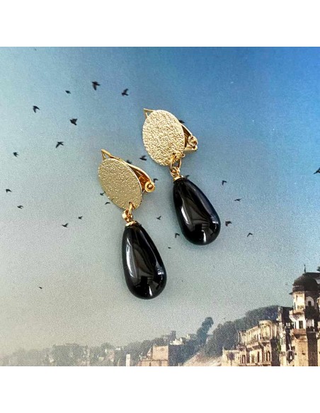 Boucles d'oreilles à clips gouttes blanches, noires , bleues