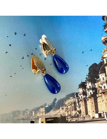 Boucles d'oreilles à clips gouttes blanches, noires , bleues