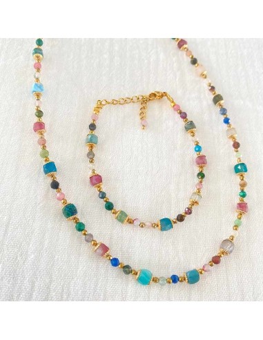 Collier + Boucles D'oreilles Morganite – Bijoux Faits Main En Pierre Précieuse, Couleur Pêche, Plaqué Argent