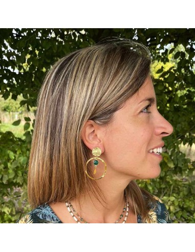 Boucles d'oreilles Créoles Caire en Argent massif 925 - Perle de Jade