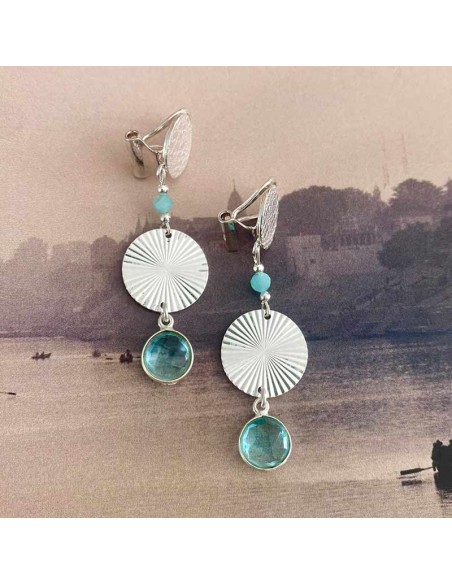 Boucles d'oreilles clips pendante argent 925 Sunrise