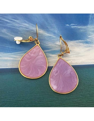 Boucles d'oreilles clips Goutte Mauve...