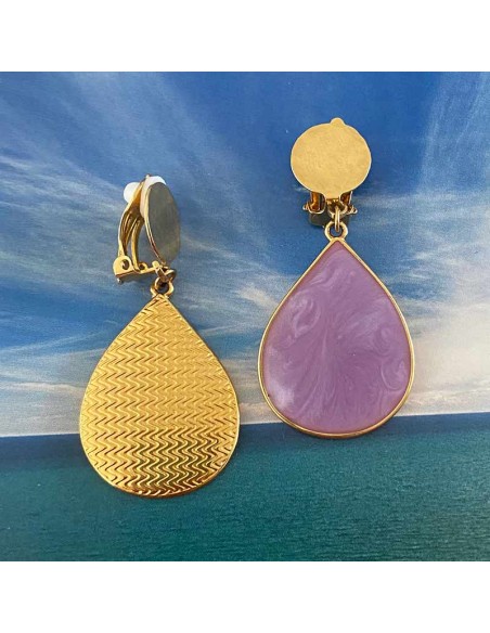 Boucles d'oreilles clips Goutte Mauve Nacrée