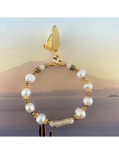 Boucle d'oreille à clip Perle d'eau douce Hermine