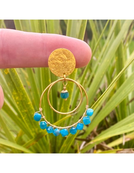 Boucles d'oreilles clips créole Apatite/Calcédoine