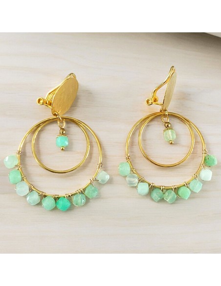 Boucles d'oreilles clips créole Apatite/Calcédoine
