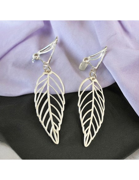 Boucles d'oreilles clips feuilles argent
