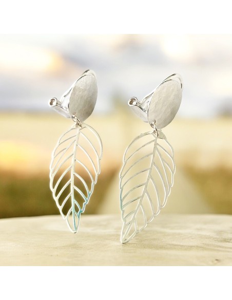 Boucles d'oreilles clips feuilles argent