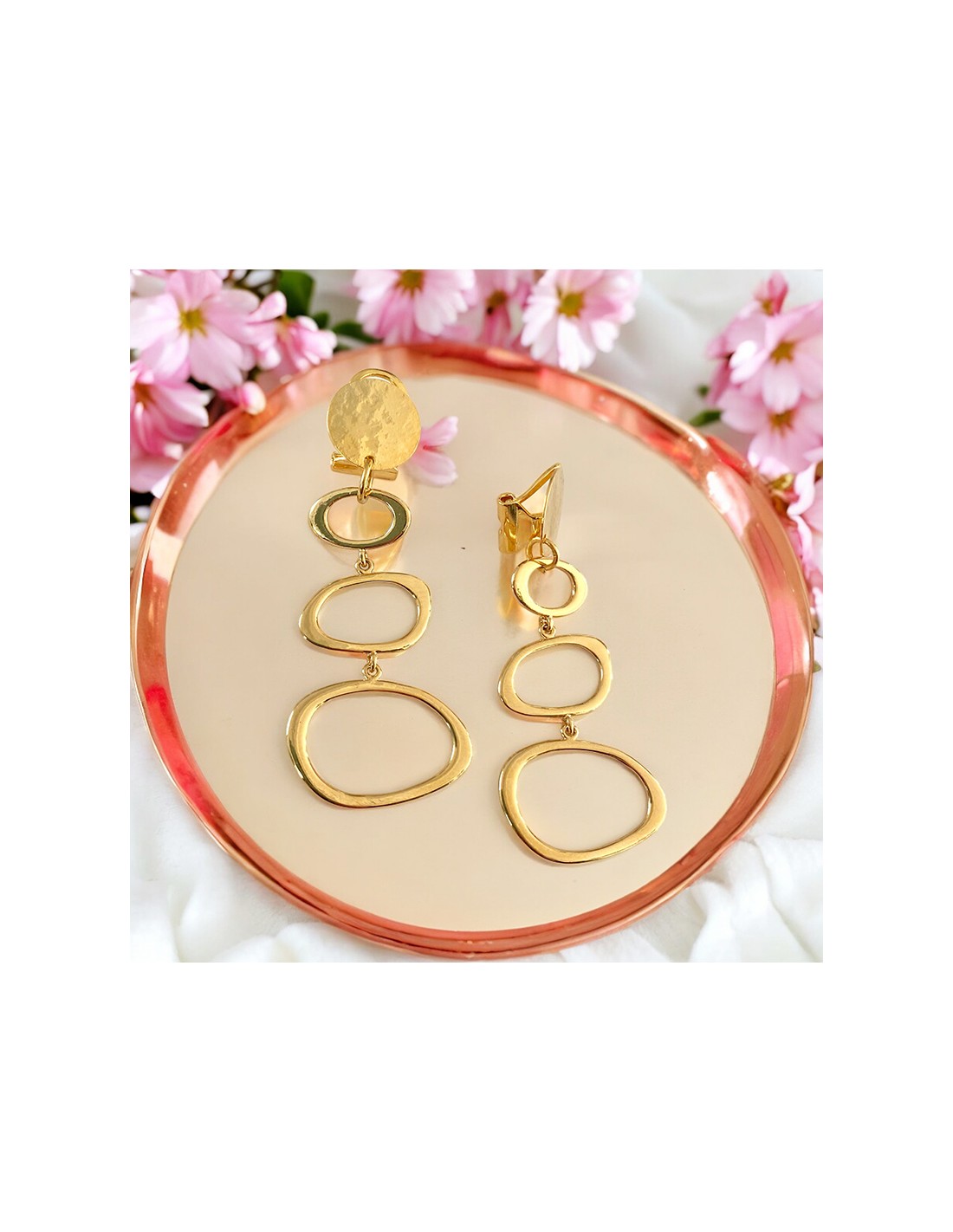 Boucles D'oreilles Clips Vintage – Doré – 3,5 Cm – Très Bon état