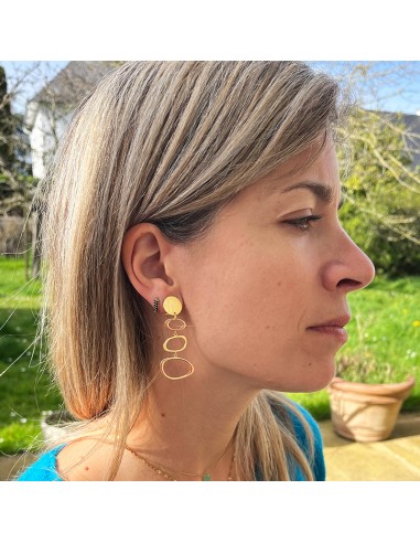 Boucles D'Oreilles Clips - Métal Doré Et Verre Vert - 2,8 Cm - Occasion Bon État
