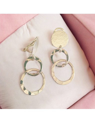 Boucles D'oreilles Clips Longues - Perles Noires Et Blanches, Pierre De Lave